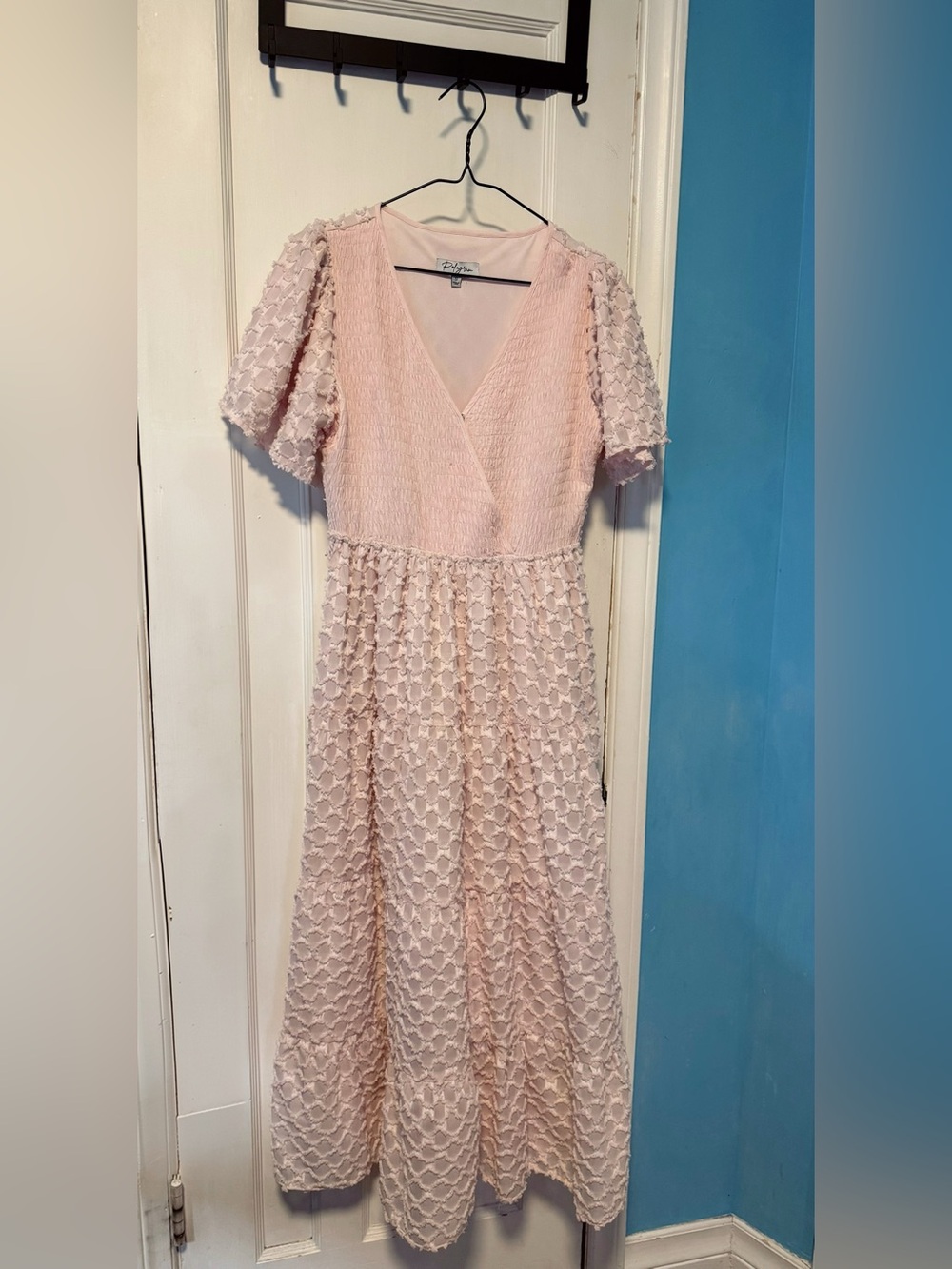 Soft Blush Midi Dress with Textured Overlay